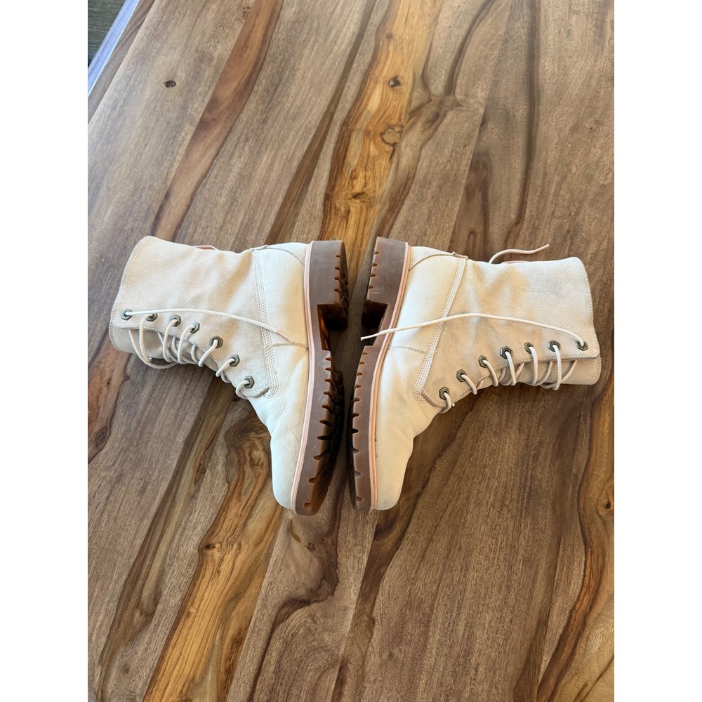 Timberland Womens Cream Suede Leather Shearling Lined Lace Up Boots Size 7 - Picture 4 of 12